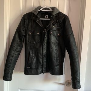 G by Guess Men‘s Black Leather Jacket Size XS